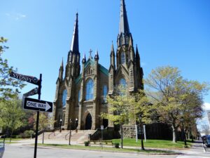 St. Dunstan's Basilica is a stunning Gothic Revival cathedral in Charlottetown, Prince Edward Island. Built in 1919, it's the city's most prominent landmark with its soaring spires and grand interior. 
