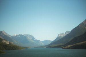 Waterton National Park, lake flanked by mountains